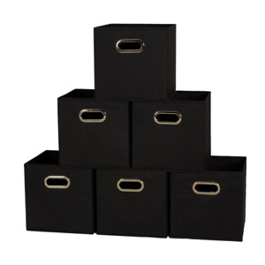 11 In. H X 11 In. W X 11 In. D Black Fabric Cube Storage Bin 6-Pack | (NEW)