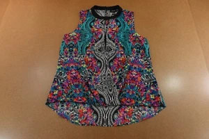 Nicole Miller Womens Large Colorful Print Sheer Layered Sleeveless Blouse New - Picture 1 of 8
