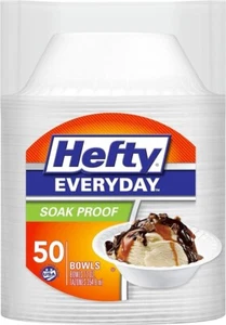 Hefty Everyday Soak Proof Foam Bowls Durable , 12 Ounce , White 50 Count - Picture 1 of 4