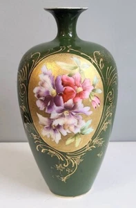 Jarrón antiguo RS Alemania pintado a mano porcelana floral con incrustaciones de oro 8 1/2" bonito - Imagen 1 de 8