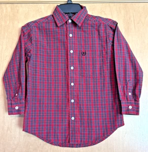 Izod Plaid Button Up Shirt Boys Size Small 8 Long Sleeve Collared Red Navy Blue - Picture 1 of 4