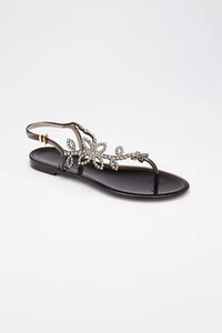 Women Sandals with Swarovski Crystal- Black Size 38 (US 7 - 7 1/2) Menghi - Picture 1 of 4