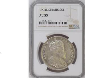 STRAITS SETTLEMENTS King Edward VII, $1 Coin , NGC AU 55 1904B