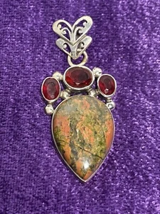 Unikit & Granat 925 Sterling Silber Anhänger Neu ohne Kette Balance Heilung - Bild 1 von 12