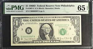 1969D $1 Federal Reserve Note Fr-1907-C Philadelphia PMG65 Gem EPQ - Picture 1 of 2