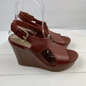 AMERICAN EAGLE Womens Size 8 Wedge Faux Wood Platform Open Toe Brown Sandals - Picture 1 of 8