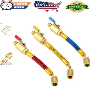 3 Pcs R134A R410A R22 R12 Charging Hoses with Ball Valves - 7" Color Coded AC... - Picture 1 of 9