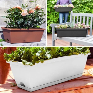 5Pcs Large Garden Planter Plastic Trough Plant Pot with Drainage Holes & Tray UK - Picture 1 of 11