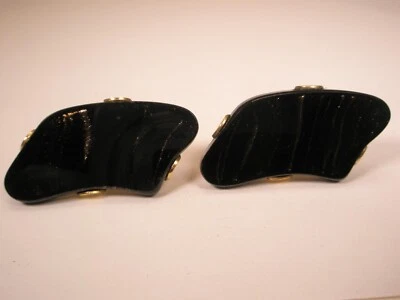 Gemelos GRANDES vintage de calidad piedra negra veteada Foto 1 de 4