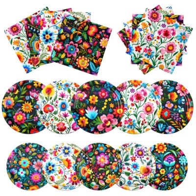 Cinco De Mayo Decorations 60Pcs Colorful Flower Fiesta Plates and Napkins - Image 1 of 4