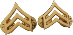 PAIR  OF US ARMY Sergeant Rank  METAL DRESS LAPEL PIN BADGE GOLDEN Insignia - Picture 1 of 3