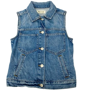 Madewell Denim Vest XXS Blue Pockets Y2K Western Cowgirl Boho 100% Cotton Top - Picture 1 of 9