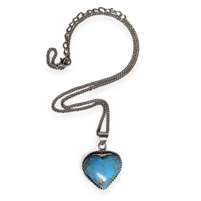 Lady's 925 Sterling Gold Vein Blue Turquoise Heart Necklace 20" - Image 1 of 3