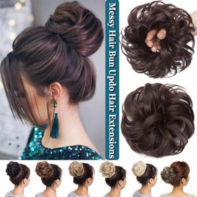 Pieza de moño de cabello rizado desordenado Scrunchie Updo extensiones de cabello grueso real como humano EE. UU. Foto 1 de 4