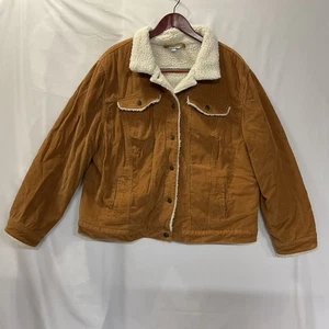 Time and Tru Tan Corduroy Trucker Utility Jacket 1X Faux Fur Trim Quilted Y2K - Picture 1 of 11