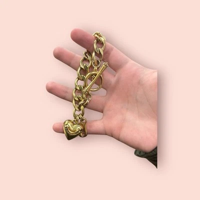Vintage Juicy Couture Gold Tone Puffy Heart & J Charm Starter Toggle Bracelet - Image 1 of 4