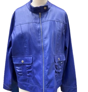 Vega Jeans Women’s Faux Leather Jacket 2XL Purple Blue Moto Zip Pockets Y2K - Picture 1 of 21