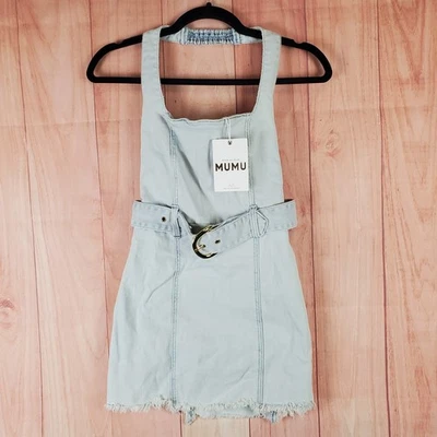 Vestido Halter Show Me Your Mumu Duncan Mujer Pequeño Azul Denim Algodón Espalda Calada Foto 1 de 4