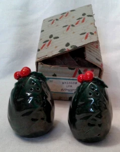 Juego De Colección De Saleros Y Pimenteros Lefton Navidad Acebo con Caja Original - Imagen 1 de 7