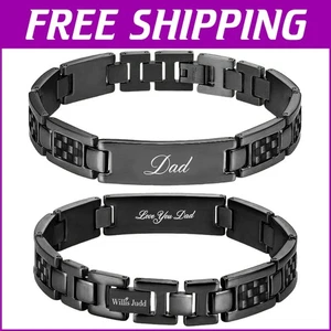 Bracciale in titanio regalo premium per uomo - inciso con messaggio Love You Papà - Foto 1 di 10