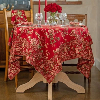 April Cornell Milene Floral Tablecloth 54 x 54 Breakfast Cloth Red Yellow Green - Image 1 of 4