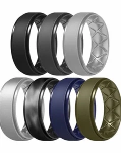 Herren Silikon Band Ring Olivgrün Größe 9,5-10 Comfort Fit Hochzeit Sport 8,5 mm - Bild 1 von 4