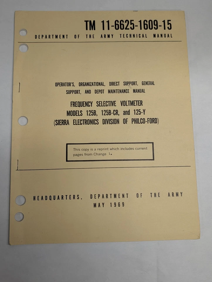Voltímetro Selectivo de Frecuencia 125B-CR 125-Y TM 11-6625-1609-15 Servicio Operador Foto 1 de 1