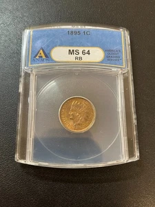 1895 INDIAN HEAD CENT ANACS MS-64 RB - UNCIRCULATED - INDIAN PENNY - SLAB - 1C - Picture 1 of 2
