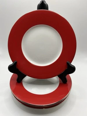 4 Crate & Barrel Hamptons RED Porcelain Salad Plates - Image 1 of 4
