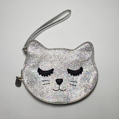 Luv Betsey by Betsey Johnson Silver Glitter Cat Face Wristlet Pouch - Image 1 of 3
