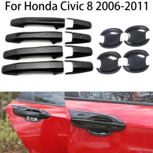 For Honda Civic 8 2006-2011 ABS Carbon Fiber Car Door Handle Cover Trim Stickers - Foto 1 di 12