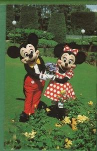 Vintage Disney Postcard Mickey Mouse & Minnie In Garden in Mascot Costumes  - Picture 1 of 4