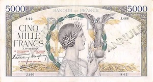 France 5000 Francs 19.12.1940 P 97a Series J.466 Circulated Banknote - Picture 1 of 2