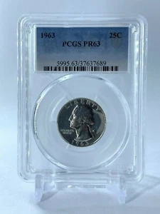 PR63 1963 SILVER WASHINGTON QUARTER PCGS GRADED 25C PROOF COIN LIBERTY US PR 63 - Picture 1 of 2