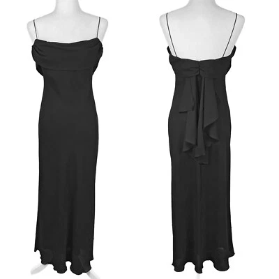 B. Maxi Vestido Elegante Talla S (LEER) Negro Chifón Correas de Espagueti Escote Drapeado Foto 1 de 3