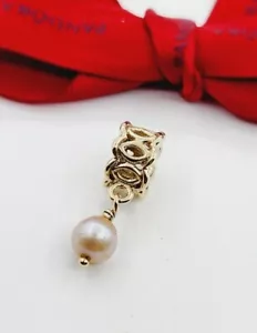 Rare Genuine Pandora 14kt Yellow Gold Winding Pearl Dangle Charm #750807PGO.. - Picture 1 of 5