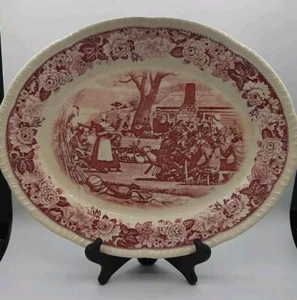 Homer Laughlin China Co. The First Thanksgiving 1621 Red Transfer Platter - Picture 1 of 5