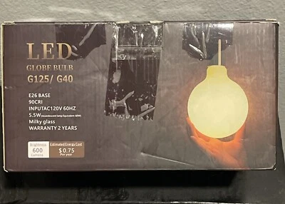 LED Light Bulbs, 5.5 Watt, Milky Glass E-26 Base 600 Lumens G125/G40 Globe Bulbs - Image 1 of 4
