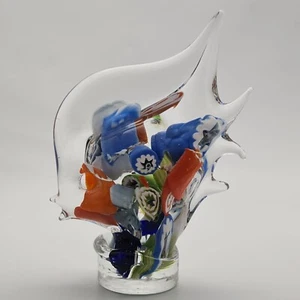 Kunst Glas Fisch Briefbeschwerer ungewöhnlich groß Millefiori klar handgefertigt dekorativ - Bild 1 von 10