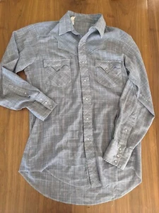 Camisa Western delgada vintage para hombre manga larga botón a presión a cuadros azul EE. UU. - Imagen 1 de 9