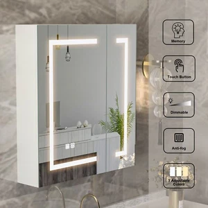 Wall Mounted Bathroom Medicine Cabinet Shelf Organizer with Mirror Door & Lights - Picture 1 of 15