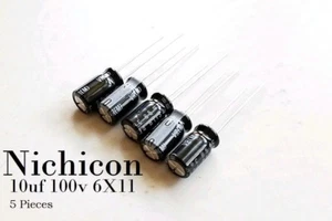 NEW - 5 Pcs - Nichicon 10uf 100v 6X11 Capacitor - Picture 1 of 5