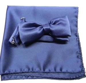 Ensemble Cravate Mouchoir Nœud Papillon Bleu Made IN Italy Haut Class - Imagen 1 de 1