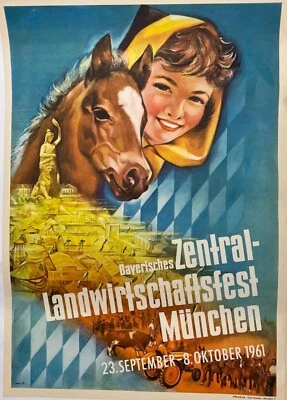 Bayerisches Zentral Landwirtschaftsfest München 1961 Orig. Plakat Münchner Kindl - Bild 1 von 3