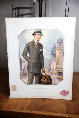 Terno masculino vintage alfaiate chapéu bolsa roupas PUBLICIDADE foto impressão roupa de trabalho - Imagem 1 de 4