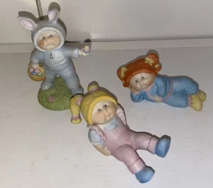 3 Vintage Ceramic Cabbage Patch Figurines Boy Girl Bunny - Picture 1 of 10