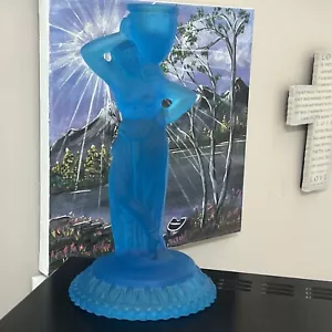 Fostoria Kerzenhalter Kerzenhalter Rebecca am Brunnen BLAU .. Satin mattiert - Bild 1 von 7