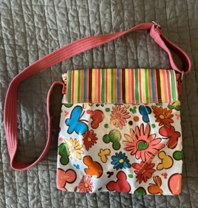 Disney parks Authentic Retro crossbody bag Purse Mickey Flowers Stripe - Picture 1 of 6