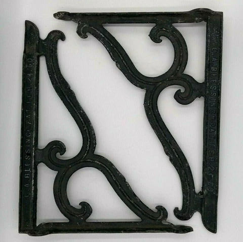 Antique 1880 Industrial Cast Iron Shelving Brackets Shelf C.A. Blessing Co 15X12 Cover