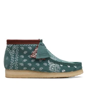Clarks Originals Mens Wallabee Moccasin Boot Green Suede Casual Boots Shoes - Picture 1 of 5